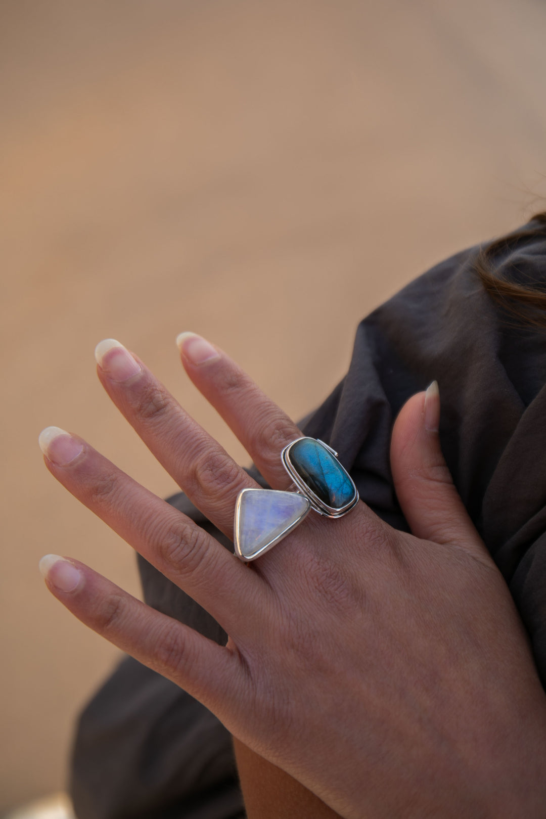 Rainbow Moonstone Ring in Sterling Silver Setting - Size 9.5 US