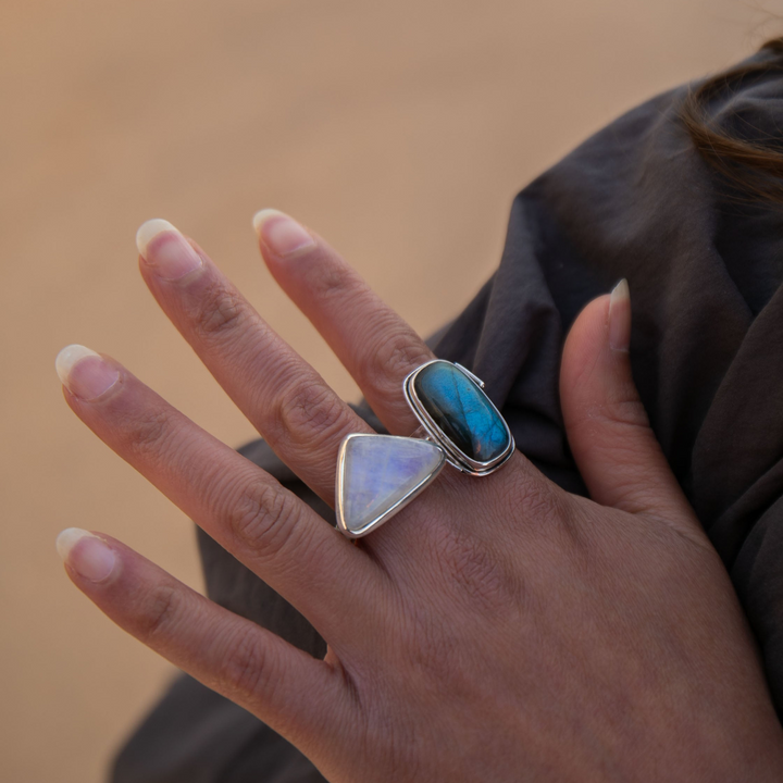 Rainbow Moonstone Ring in Sterling Silver Setting - Size 9.5 US