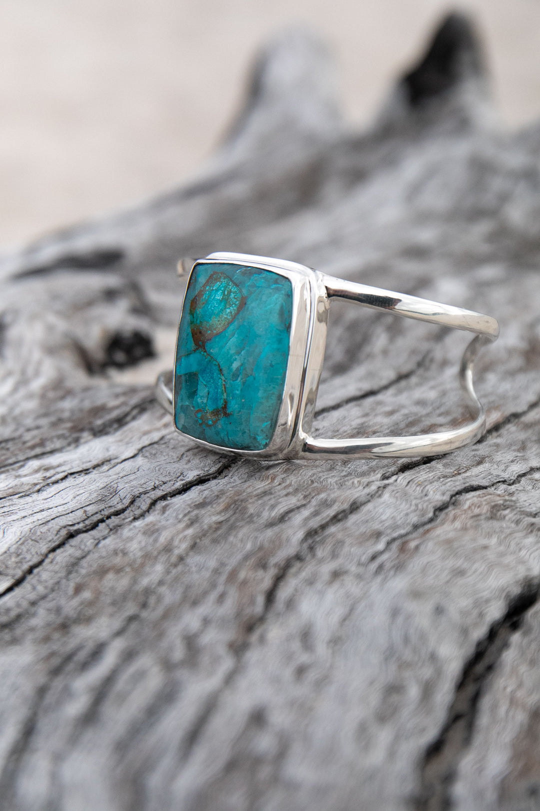 Chrysocolla and Sterling Silver Cuff Bangle inSterling Silver