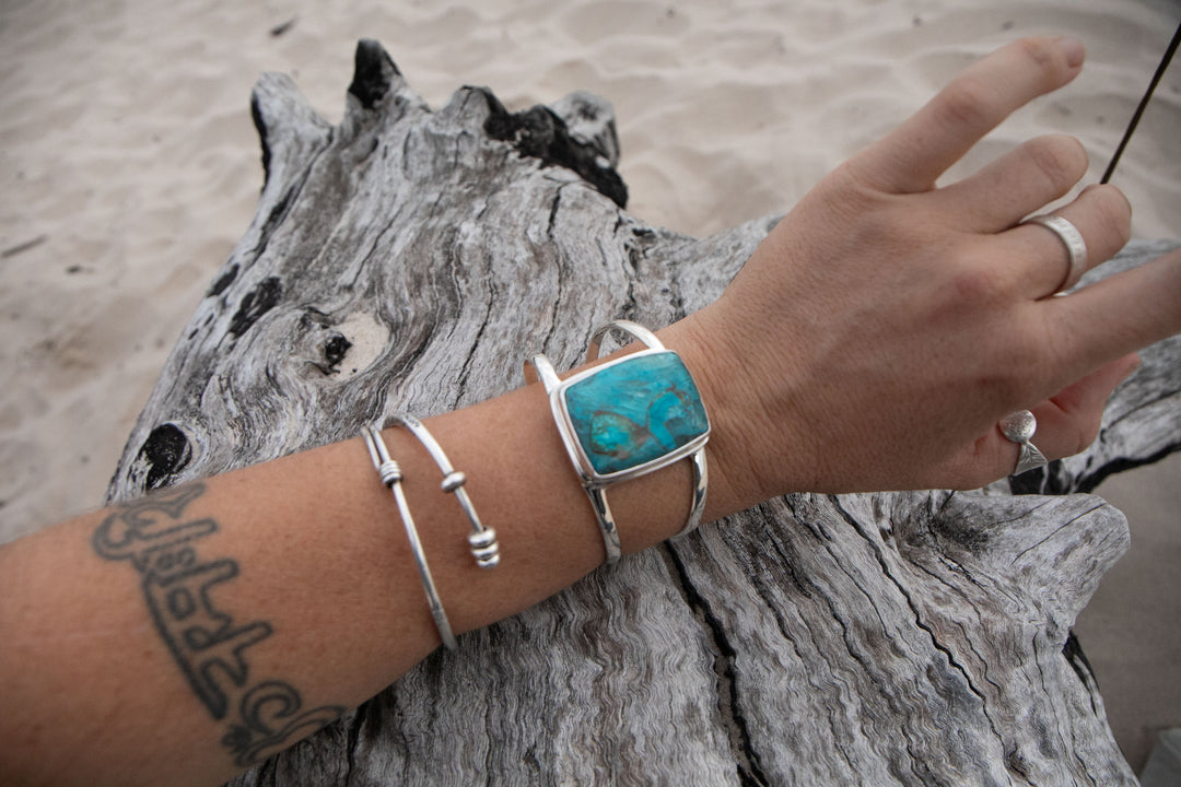 Chrysocolla and Sterling Silver Cuff Bangle inSterling Silver