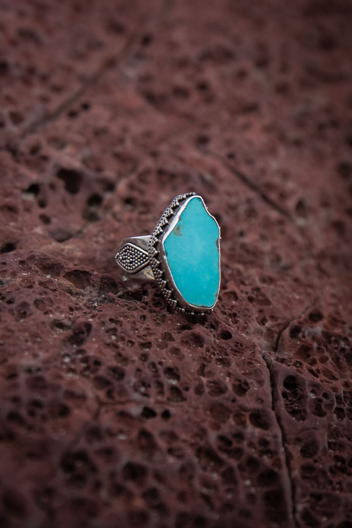 Arizona Turquoise Ring in Adjustable Tribal Sterling Silver Band
