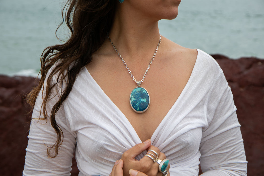 Statement Shattuckite Pendant in Sterling Silver Setting