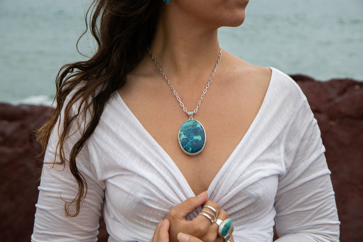 Statement Shattuckite Pendant in Sterling Silver Setting