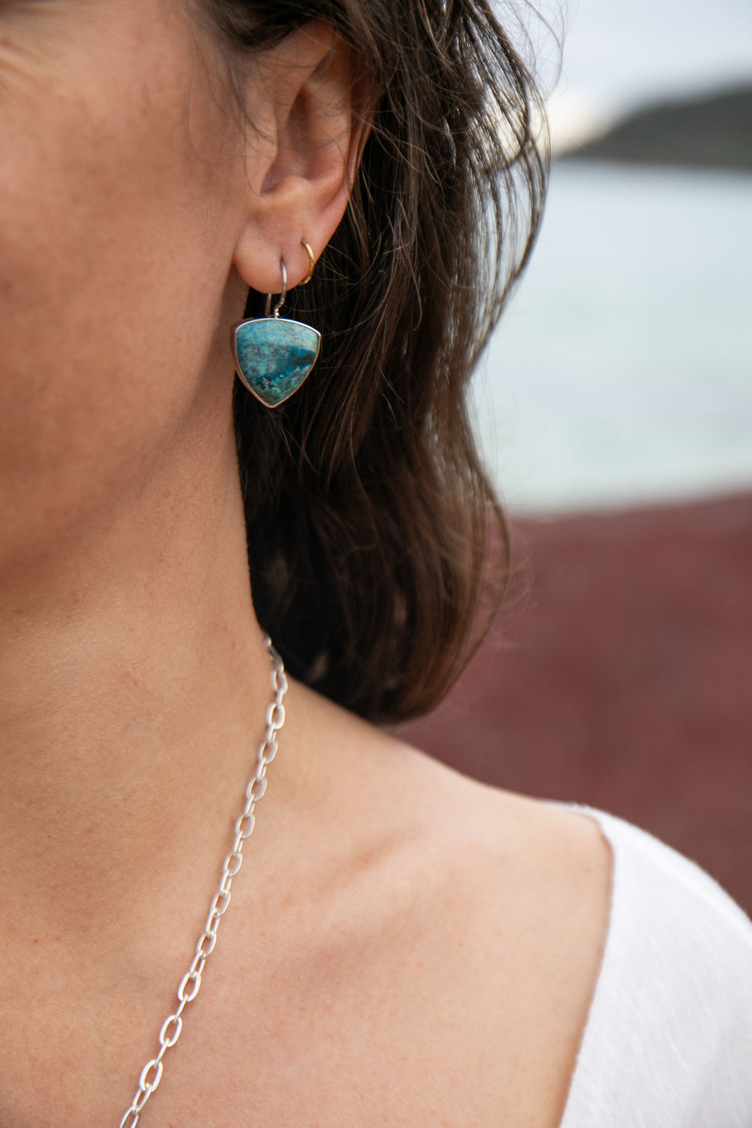 Shattuckite Earrings set in Sterling Silver