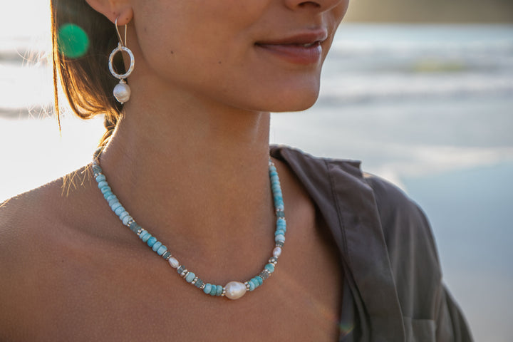 Freshwater Pearl Earrings with Beaten Circle Thai Hill Tribe Silver