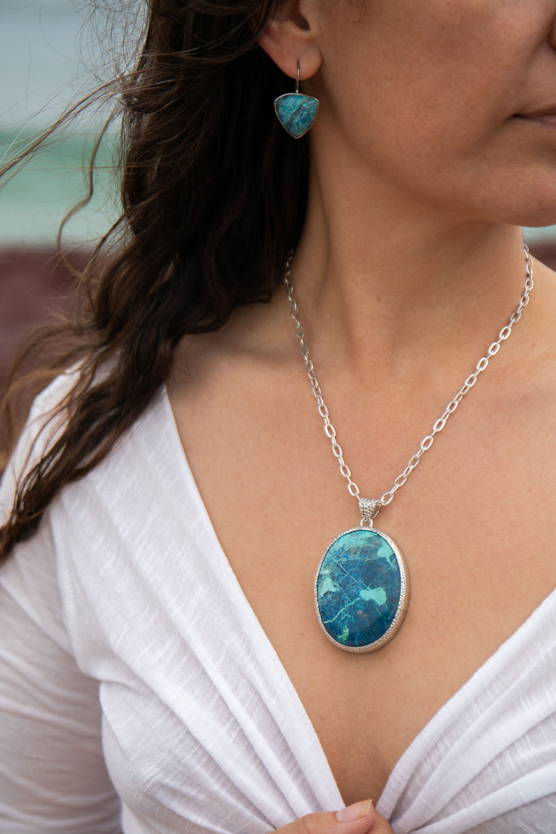 Statement Shattuckite Pendant in Sterling Silver Setting