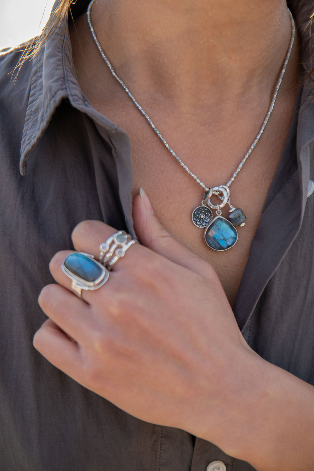 A+ Grade Labradorite Ring set in 92.5% Sterling Silver Band - Size 7 US