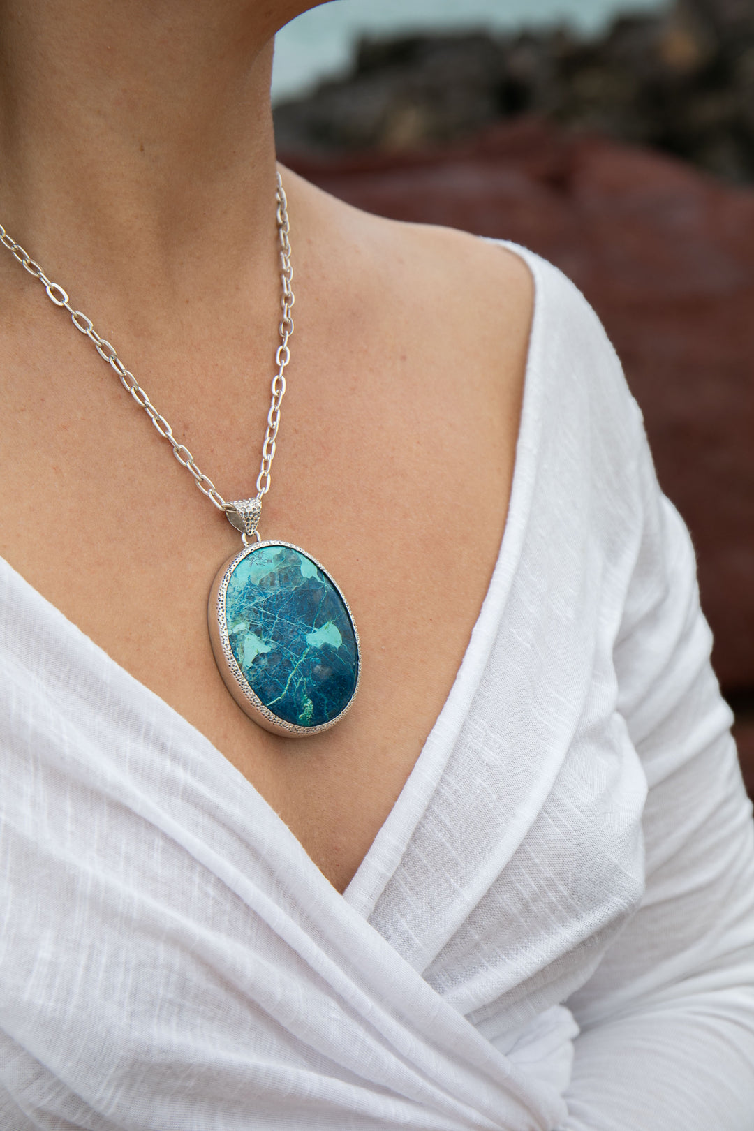 Statement Shattuckite Pendant in Sterling Silver Setting