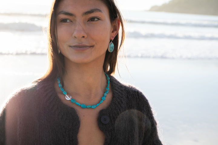 Natural Arizona Turquoise Necklace with Thai Hill Tribe Silver Beads