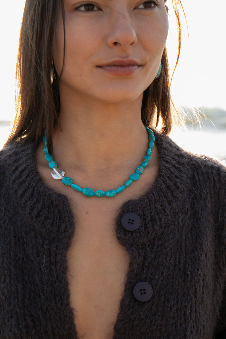 Natural Arizona Turquoise Necklace with Thai Hill Tribe Silver Beads