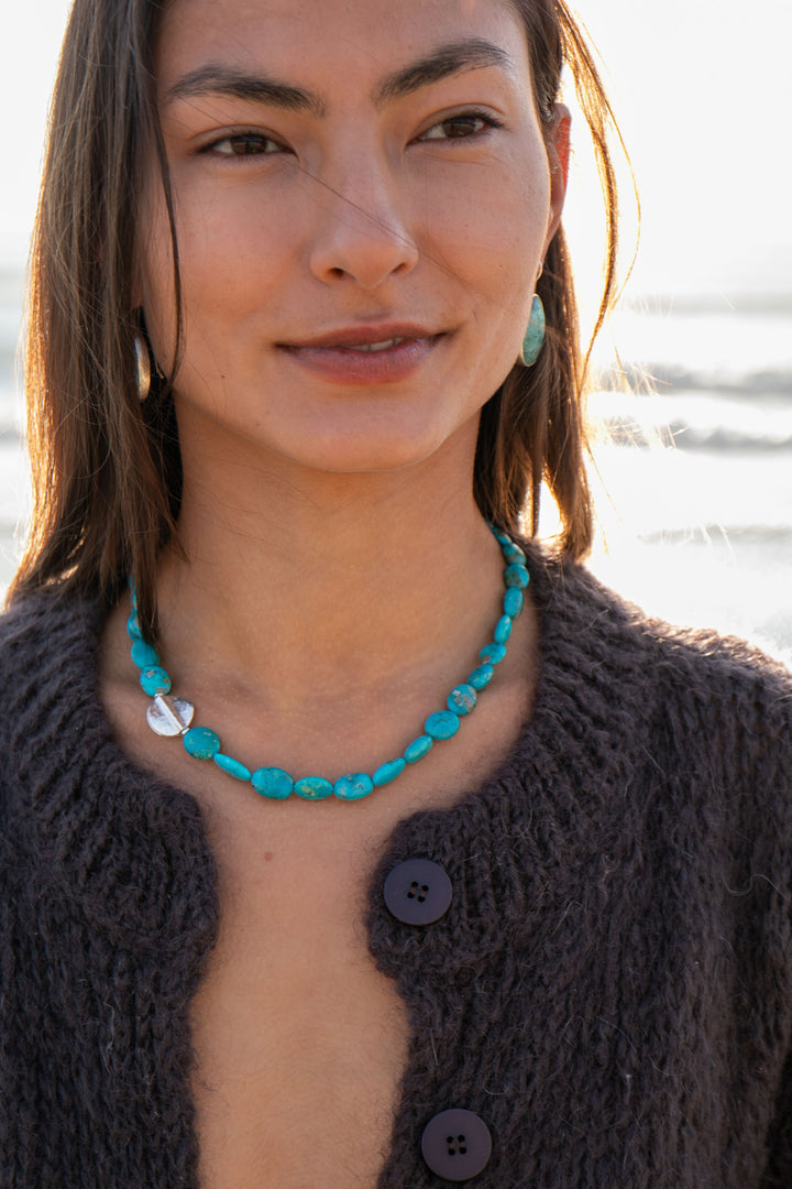 Natural Arizona Turquoise Necklace with Thai Hill Tribe Silver Beads