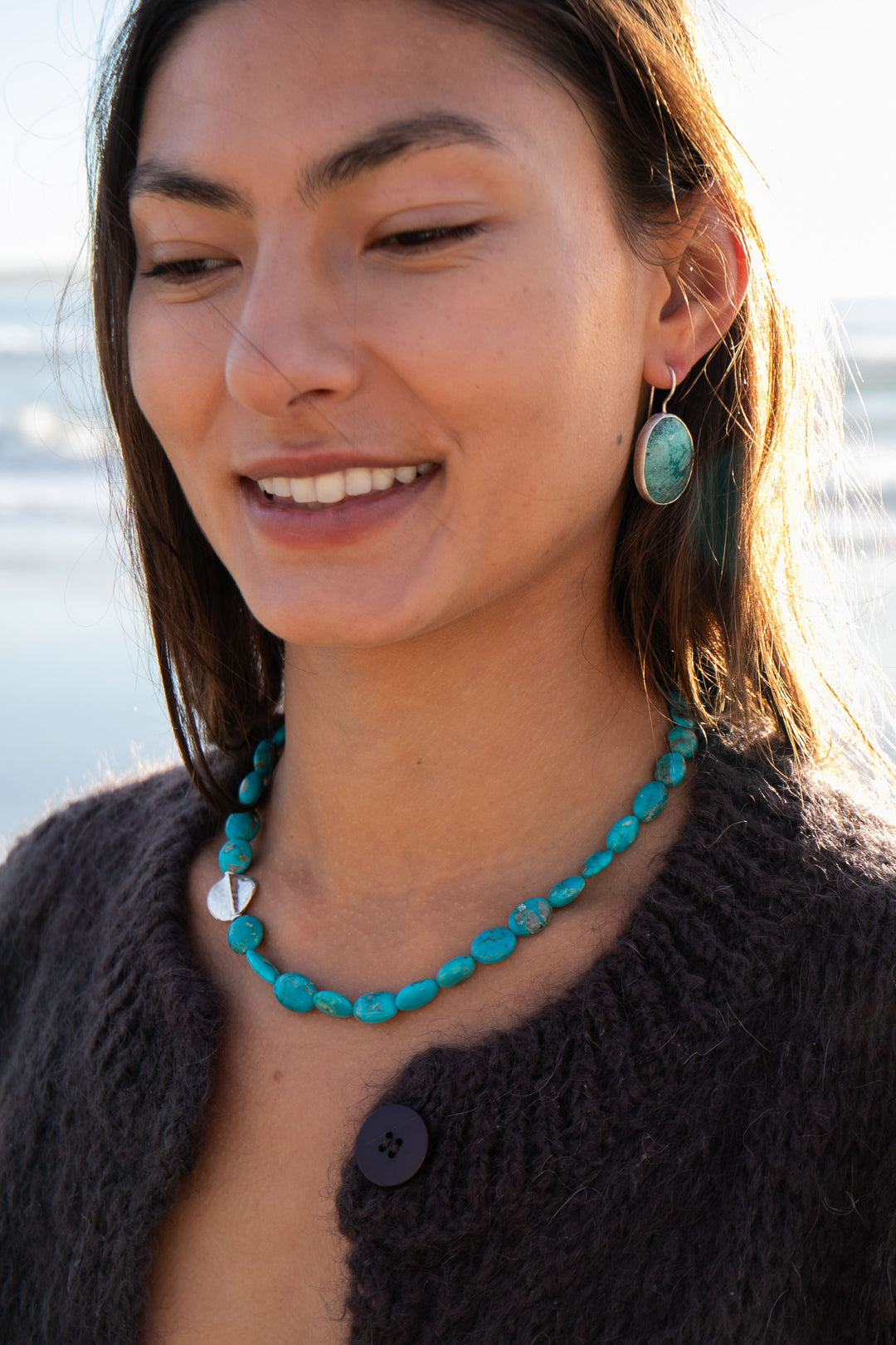Natural Arizona Turquoise Necklace with Thai Hill Tribe Silver Beads
