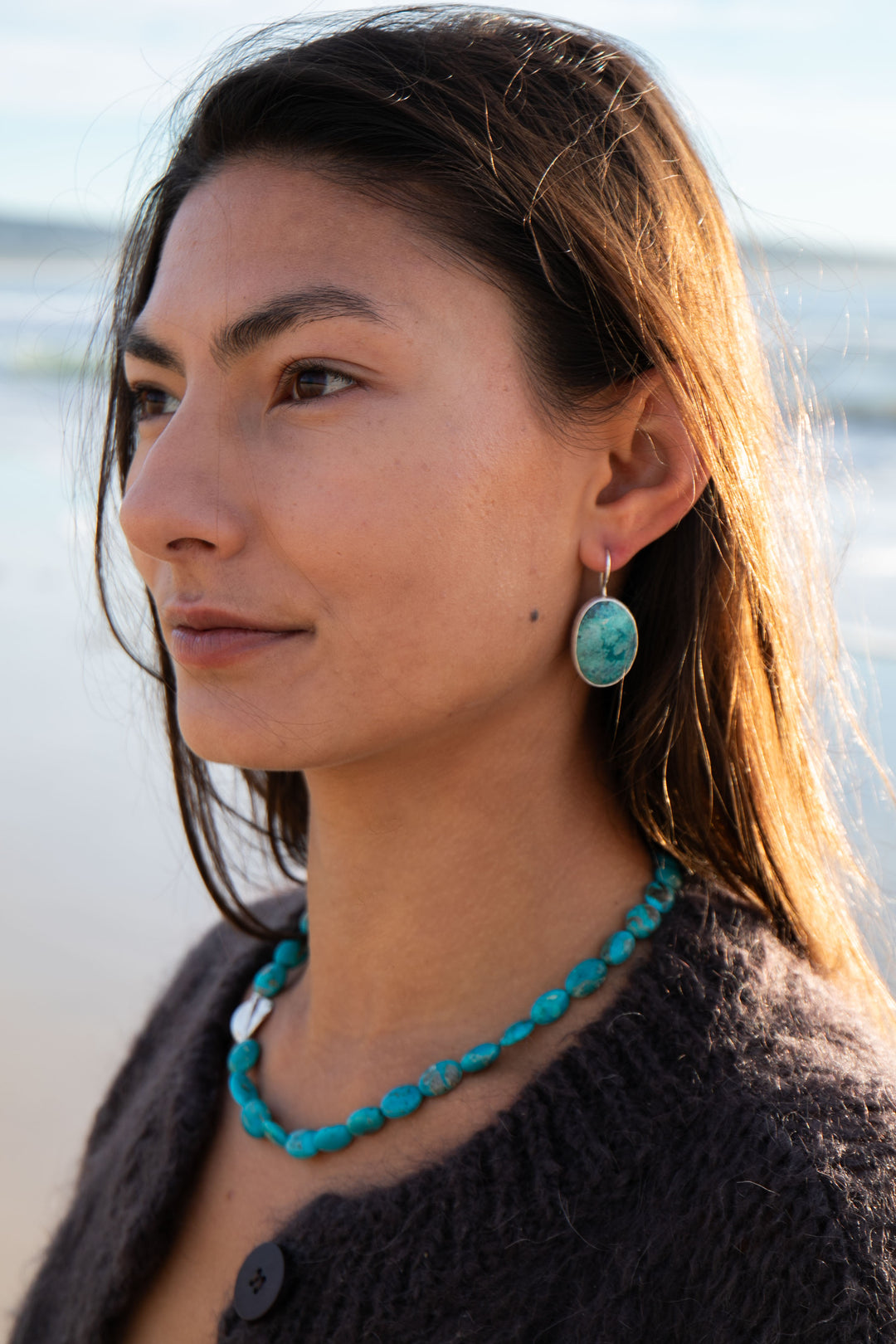 Chrysocolla Earrings in Brushed Sterling Silver