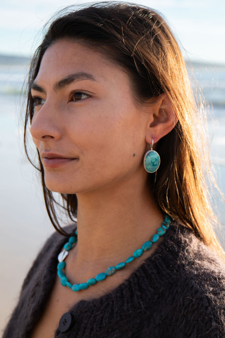 Chrysocolla Earrings in Brushed Sterling Silver