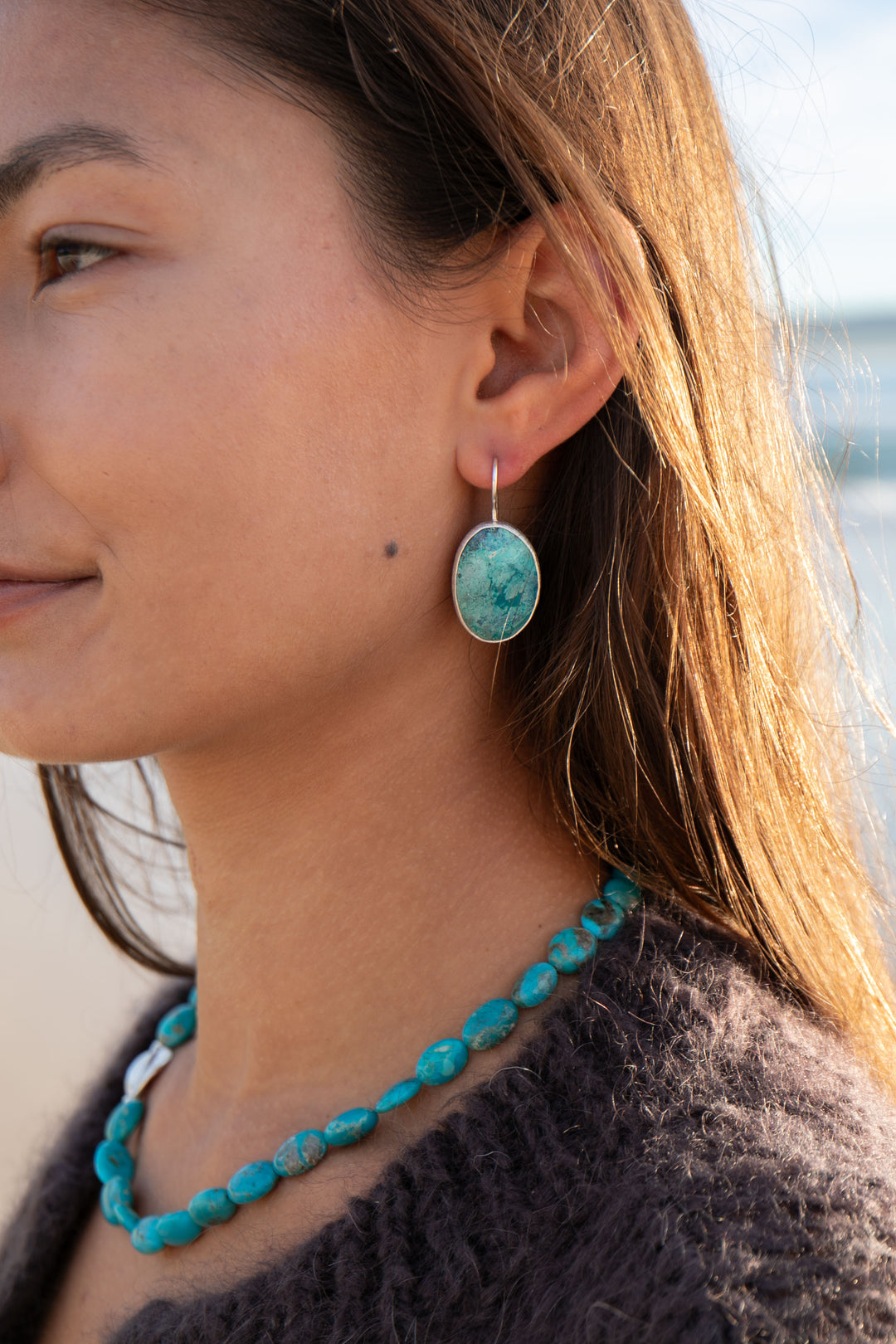 Chrysocolla Earrings in Brushed Sterling Silver
