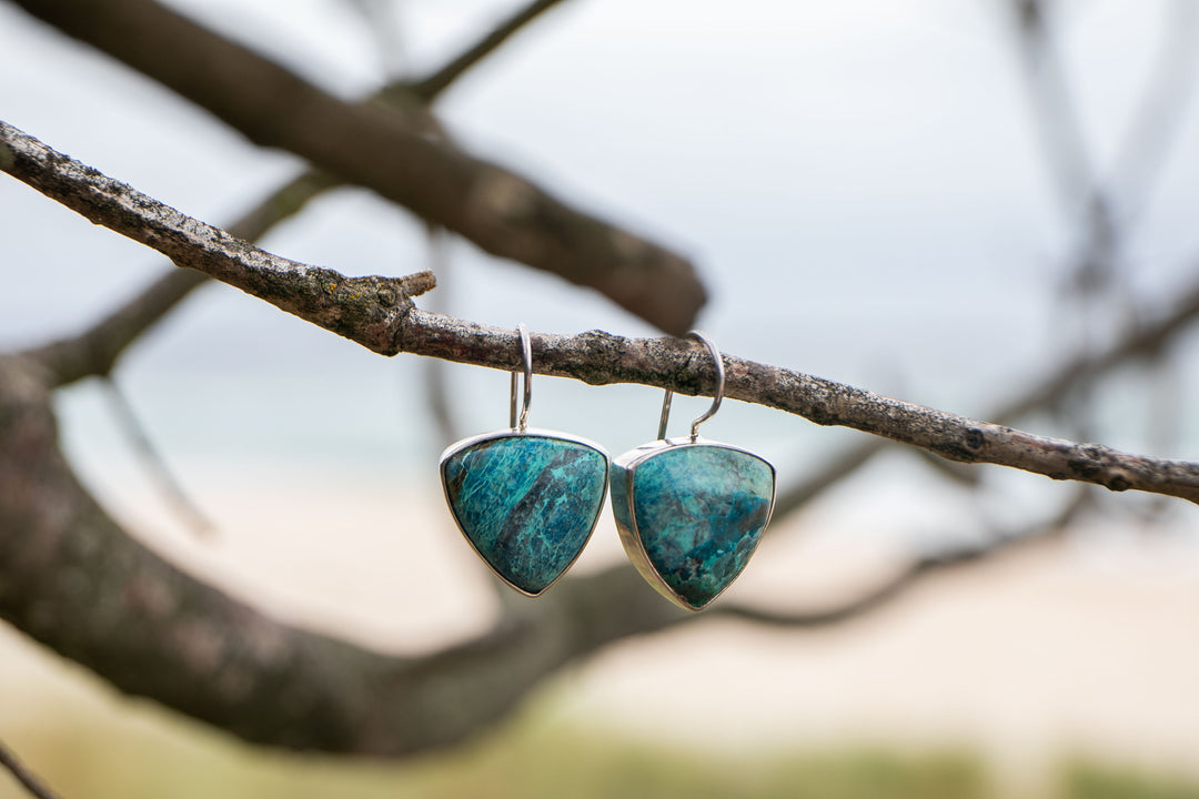 Shattuckite Earrings set in Sterling Silver