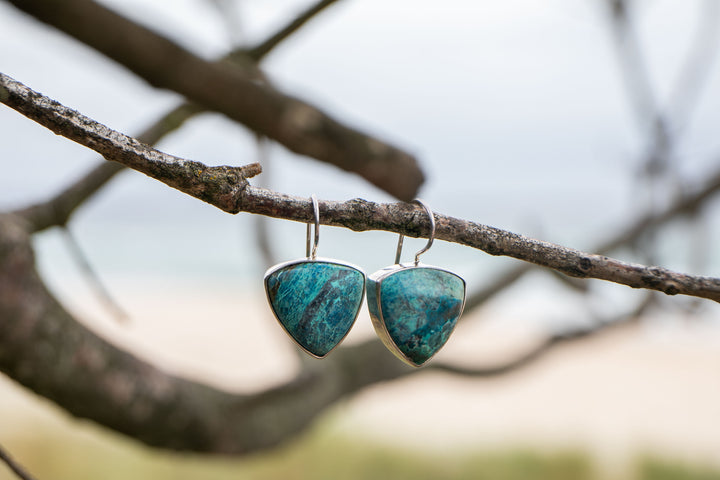 Shattuckite Earrings set in Sterling Silver