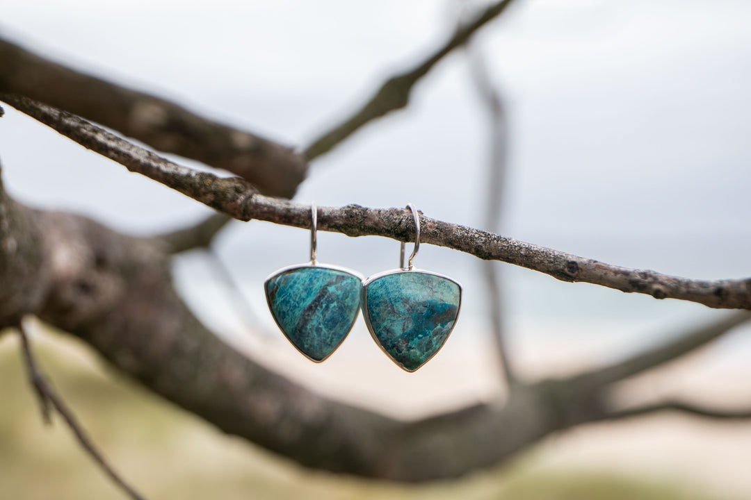 Shattuckite Earrings set in Sterling Silver