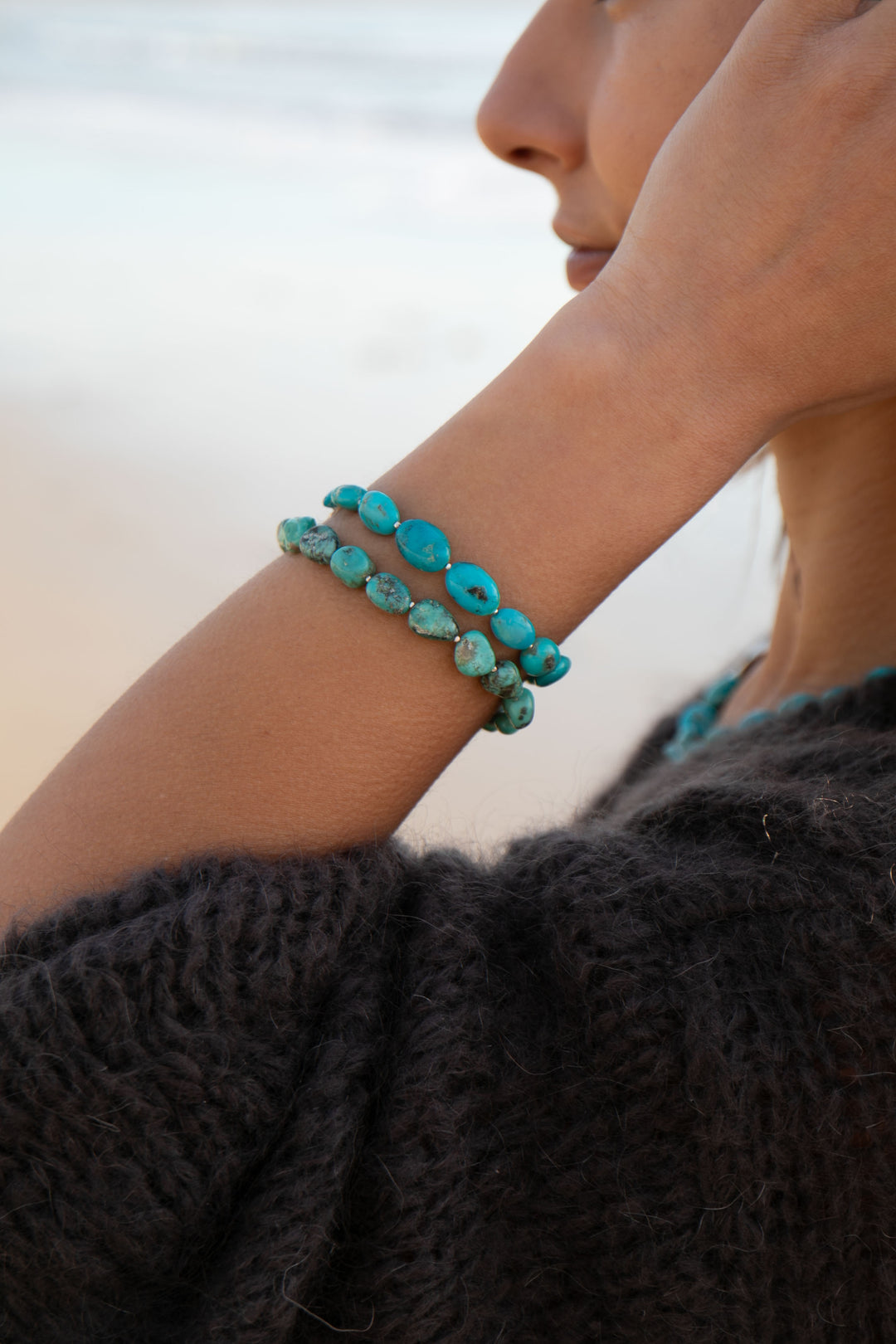 Genuine Arizona Turquoise Bracelet with Thai Hill Tribe Silver Beads