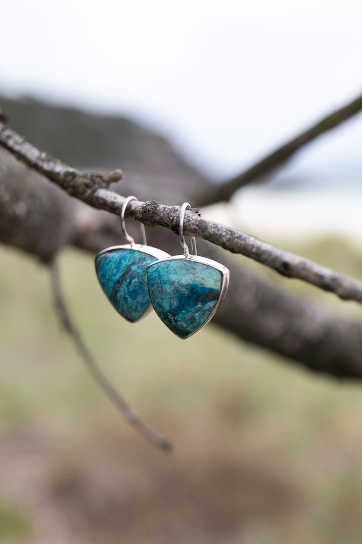 Shattuckite Earrings set in Sterling Silver