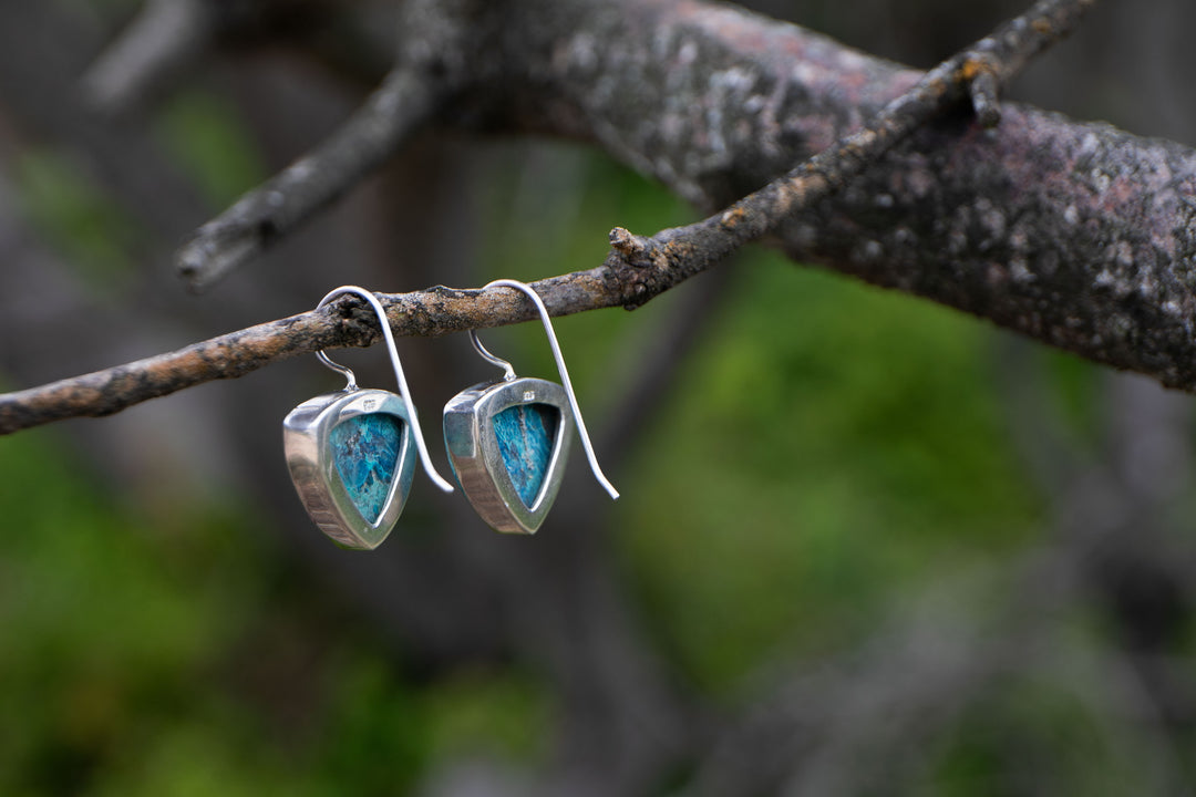 Shattuckite Earrings set in Sterling Silver