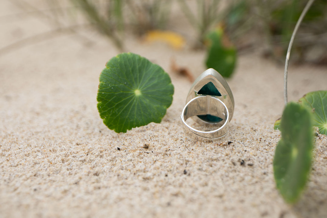 Statement Shattuckite Ring in Brushed Sterling Silver with Adjustable Band