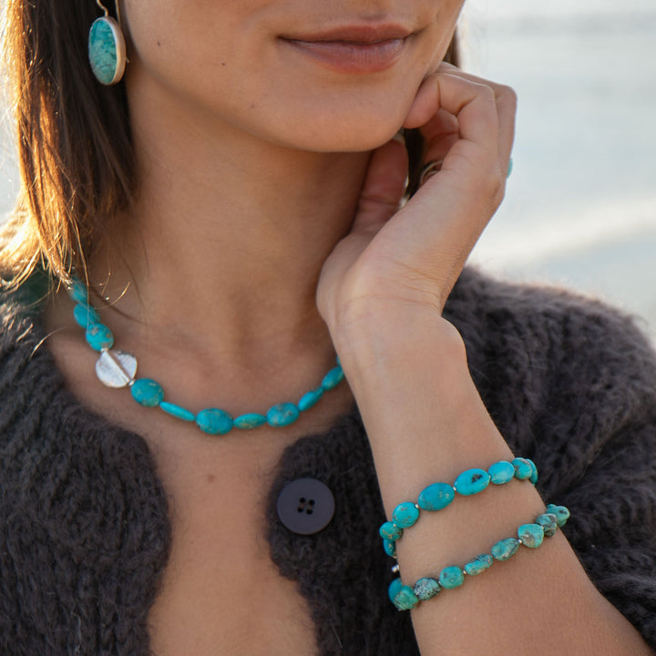 Genuine Arizona Turquoise Bracelet with Thai Hill Tribe Silver Beads