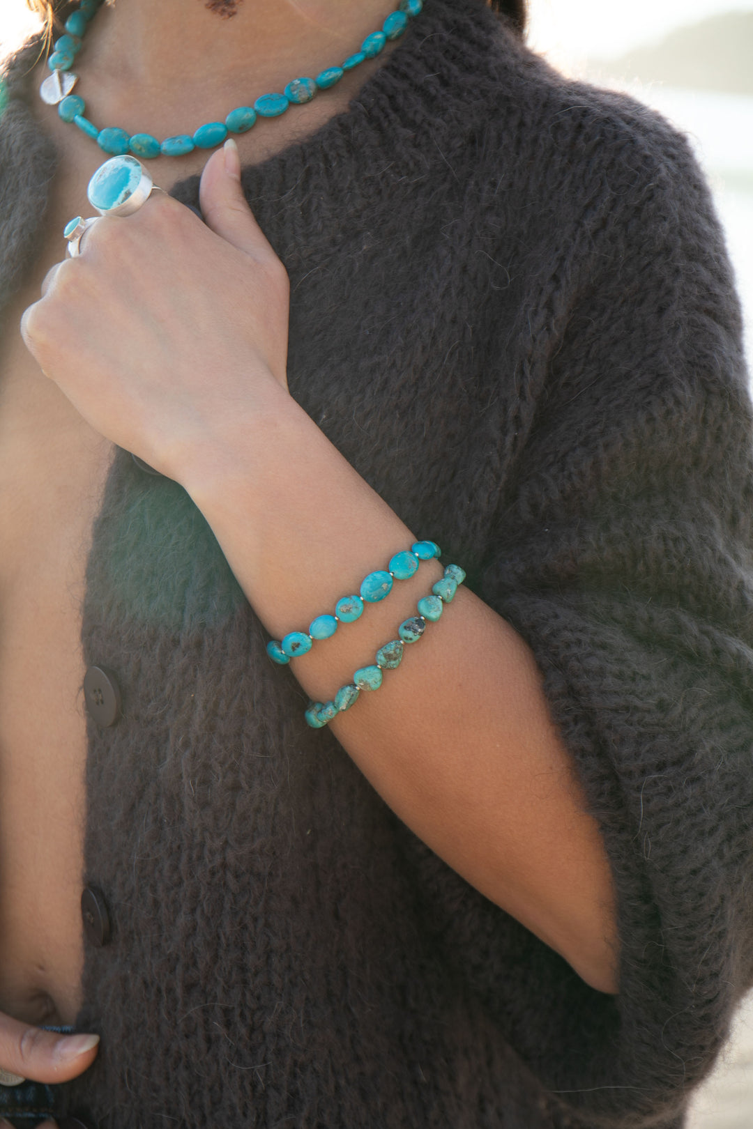 Genuine Arizona Turquoise Bracelet with Thai Hill Tribe Silver Beads