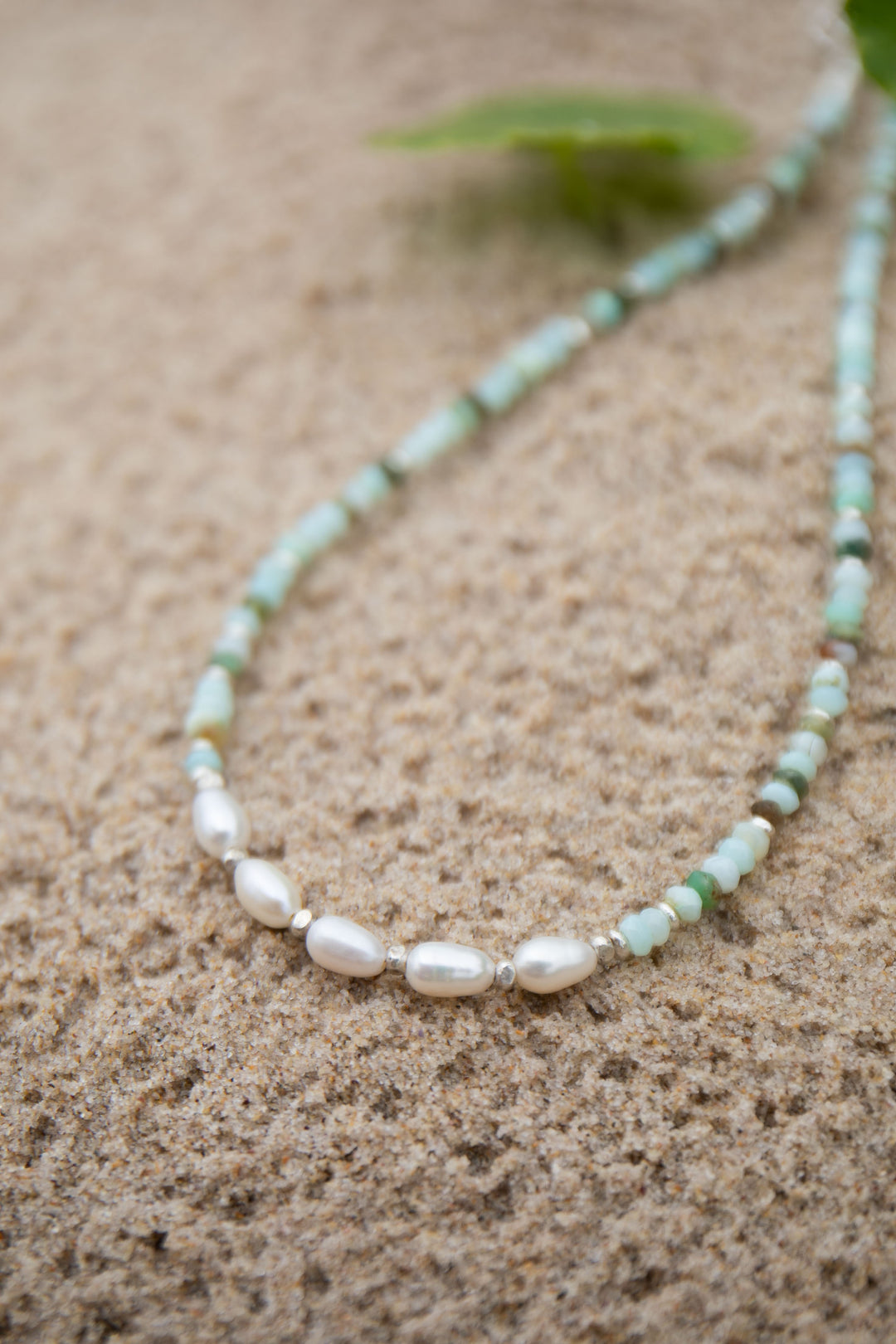 Blue Peruvian Opal and Pearl Choker Necklace with Thai Hill Tribe Silver