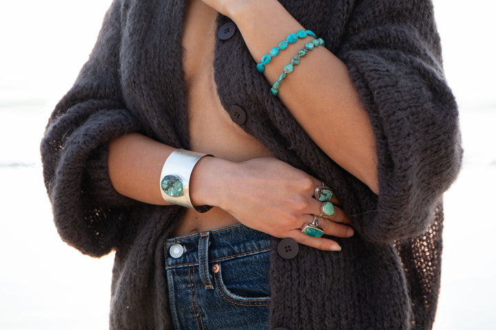 Natural Turquoise Bracelet with Thai Hill Tribe Silver Beads