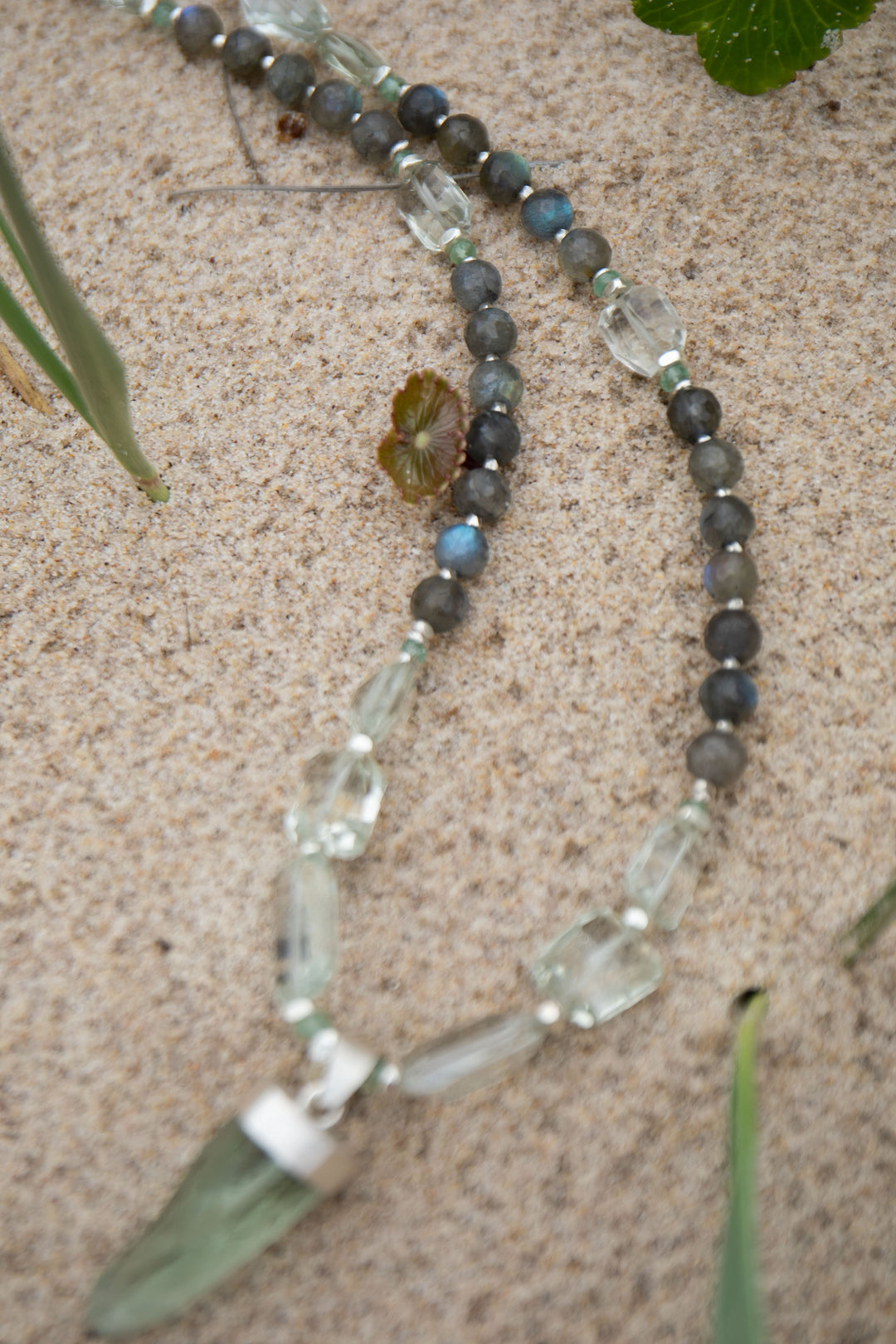 Statement Labradorite, Green Kyanite and Raw + Faceted Green Amethyst Long Necklace