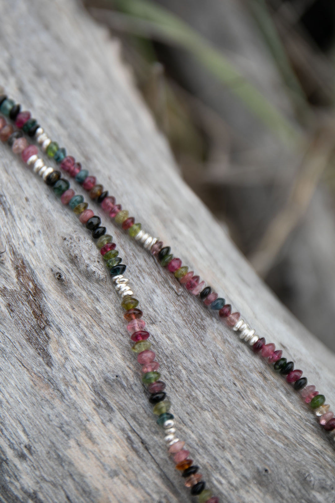 Watermelon Tourmaline + Thai Hill Tribe Silver Choker Necklace with Rose Quartz Pendant