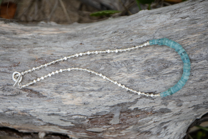 Faceted A Grade Stack Aquamarine Necklace with Thai Hill Tribe Silver Beads