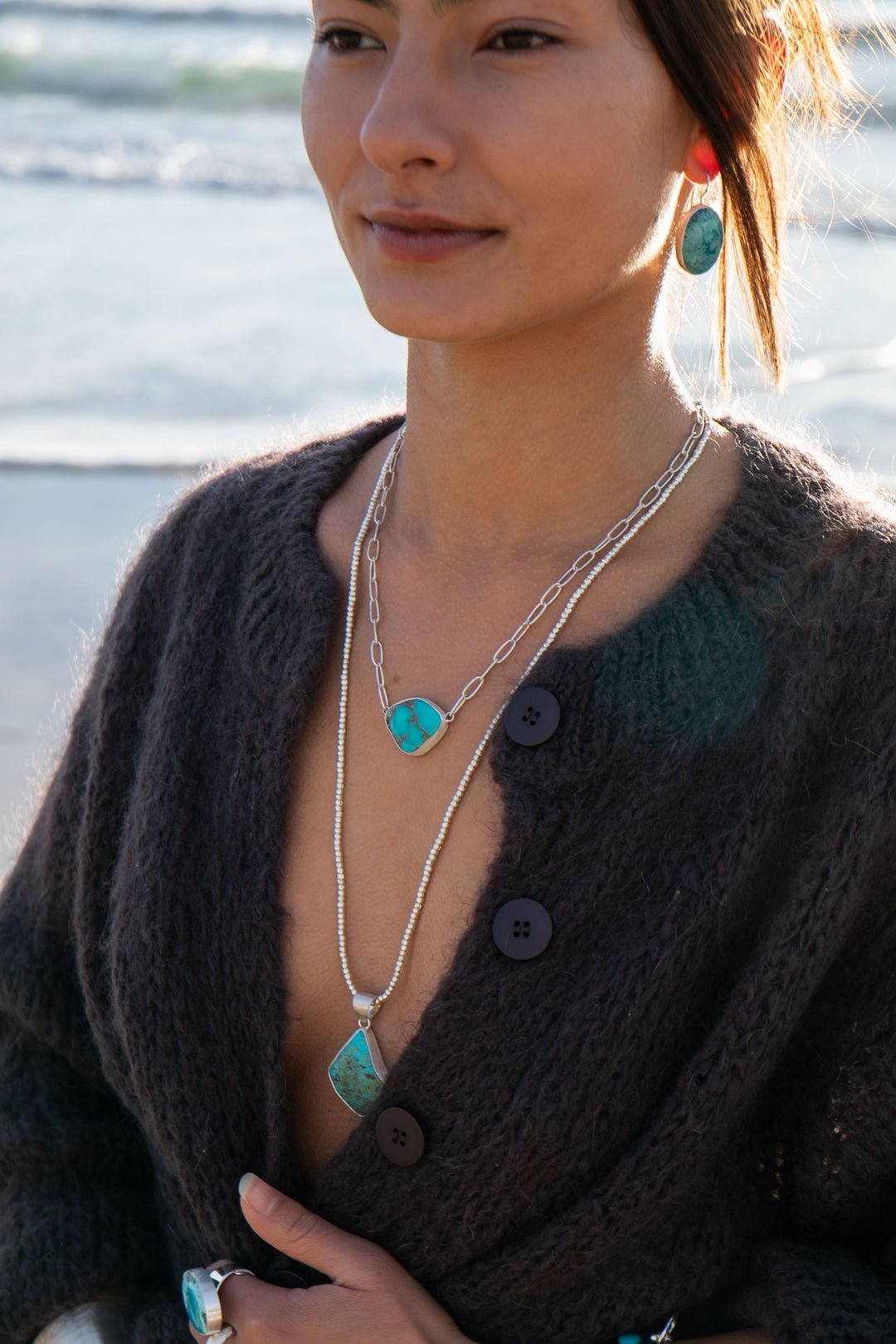 Arizona Turquoise Pendant on Paperclip Sterling Silver Chain