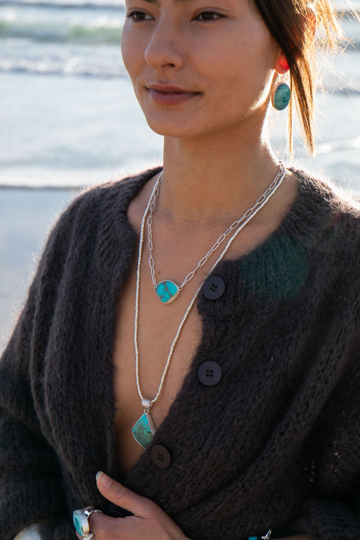 Arizona Turquoise Pendant on Paperclip Sterling Silver Chain