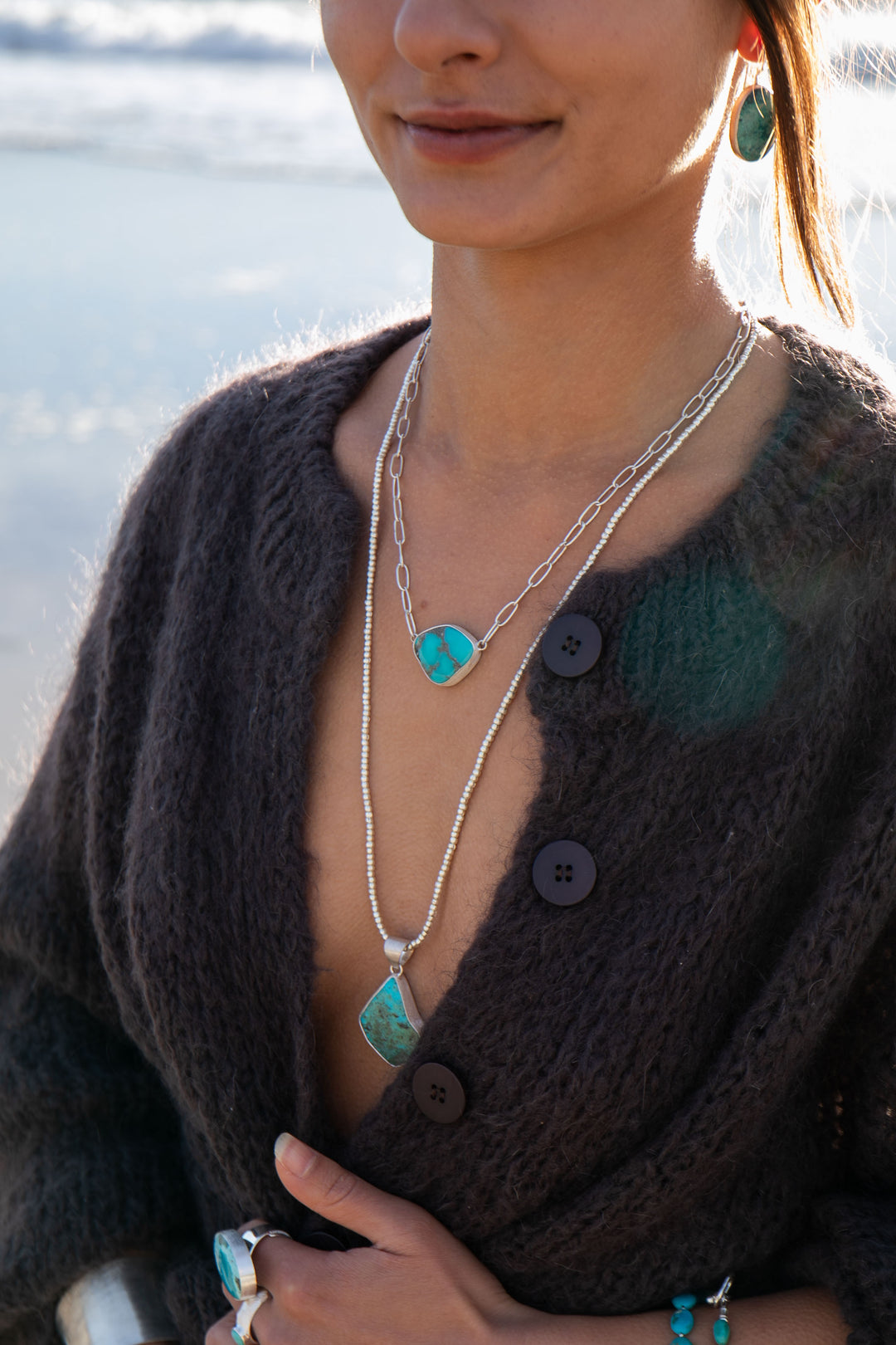 Arizona Turquoise Pendant on Paperclip Sterling Silver Chain