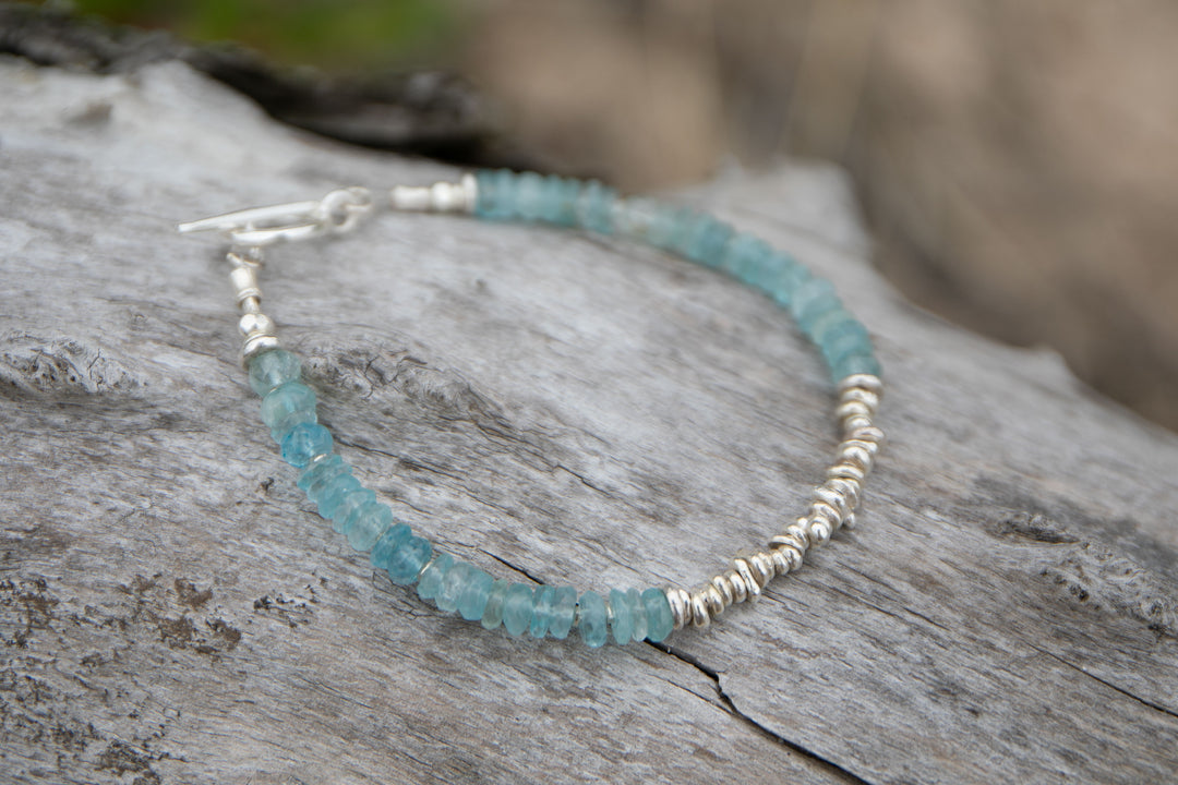 A Grade Aquamarine Bracelet with Thai Hill Tribe Silver Beads