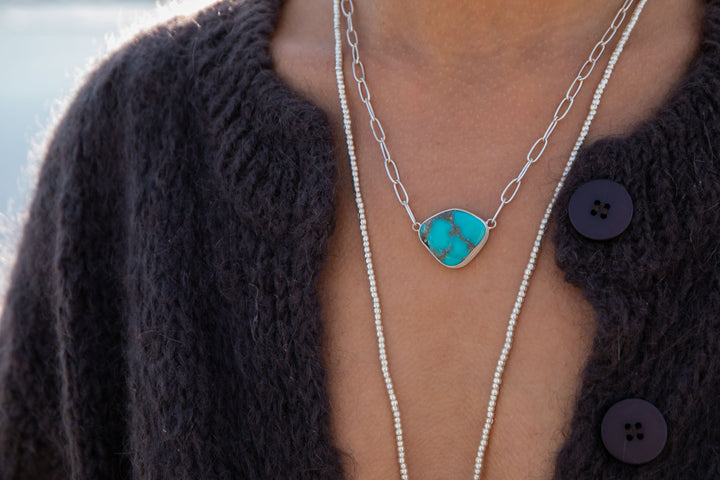 Arizona Turquoise Pendant on Paperclip Sterling Silver Chain