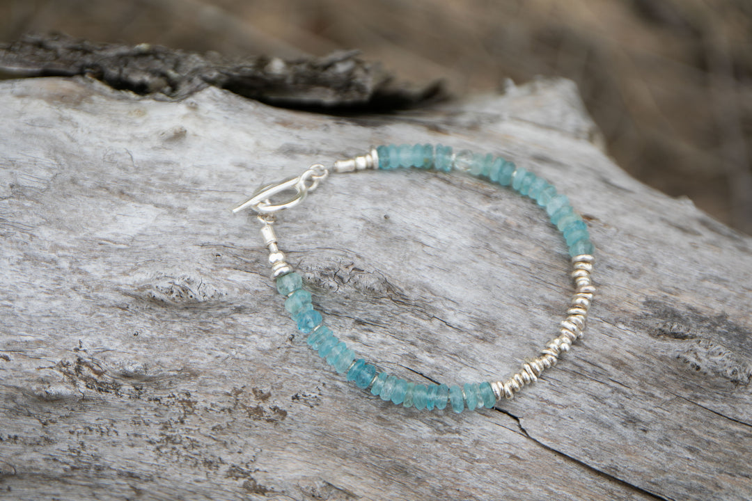 A Grade Aquamarine Bracelet with Thai Hill Tribe Silver Beads