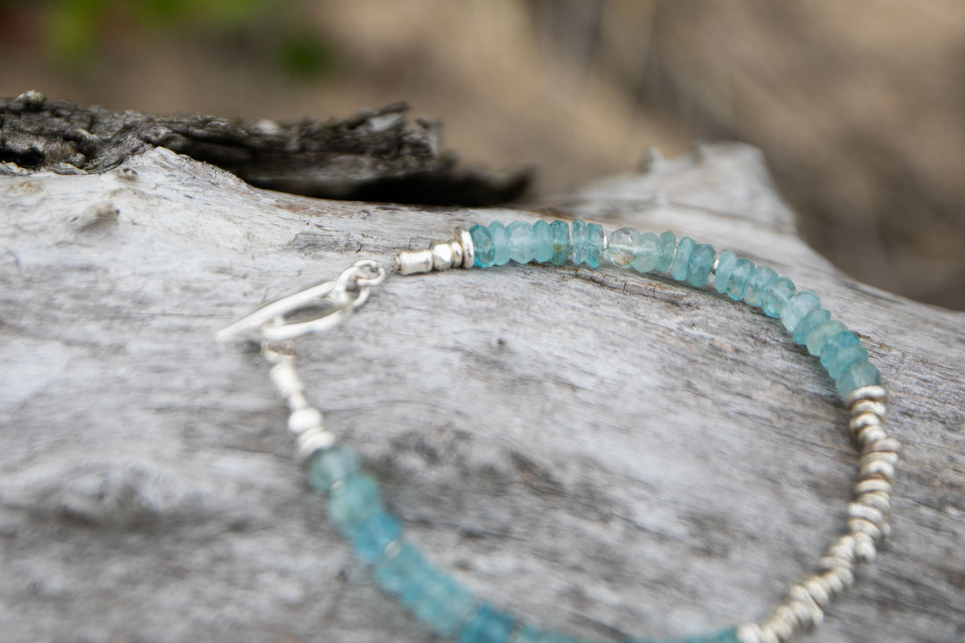 A Grade Aquamarine Bracelet with Thai Hill Tribe Silver Beads