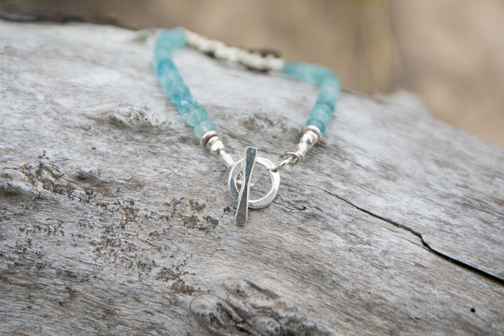 A Grade Aquamarine Bracelet with Thai Hill Tribe Silver Beads