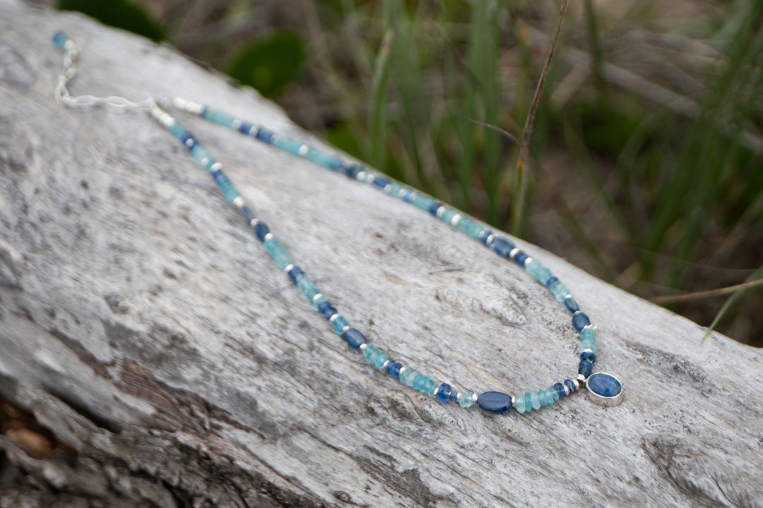 Blue Kyanite and Aquamarine Choker Style Necklace