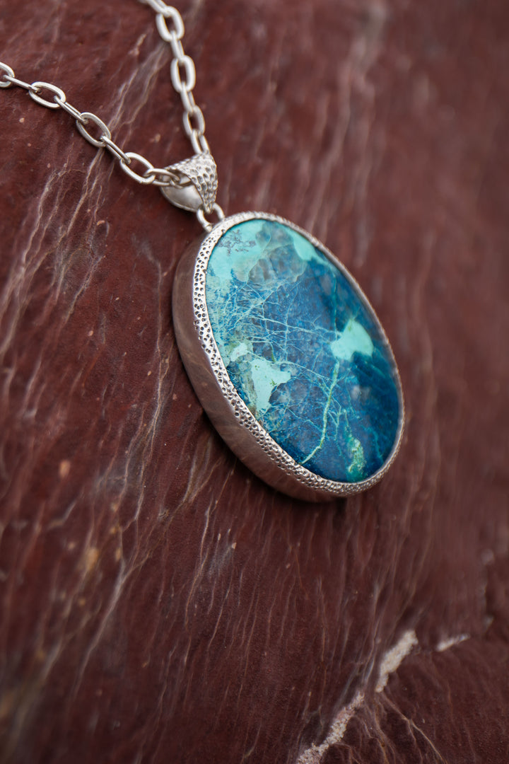 Statement Shattuckite Pendant in Sterling Silver Setting