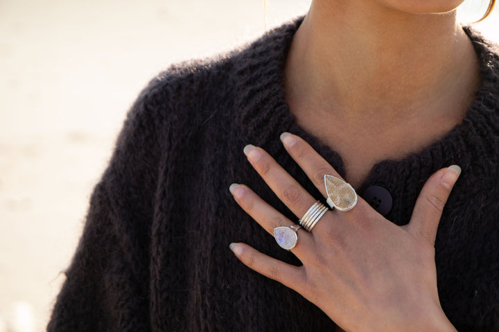 Fossil Coral Ring in Brushed Sterling Silver - Size 8 US