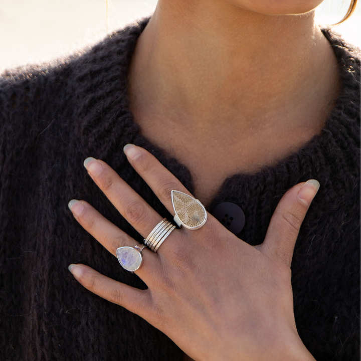 Fossil Coral Ring in Brushed Sterling Silver - Size 8 US