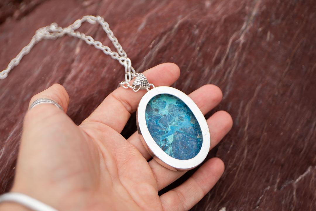 Statement Shattuckite Pendant in Sterling Silver Setting