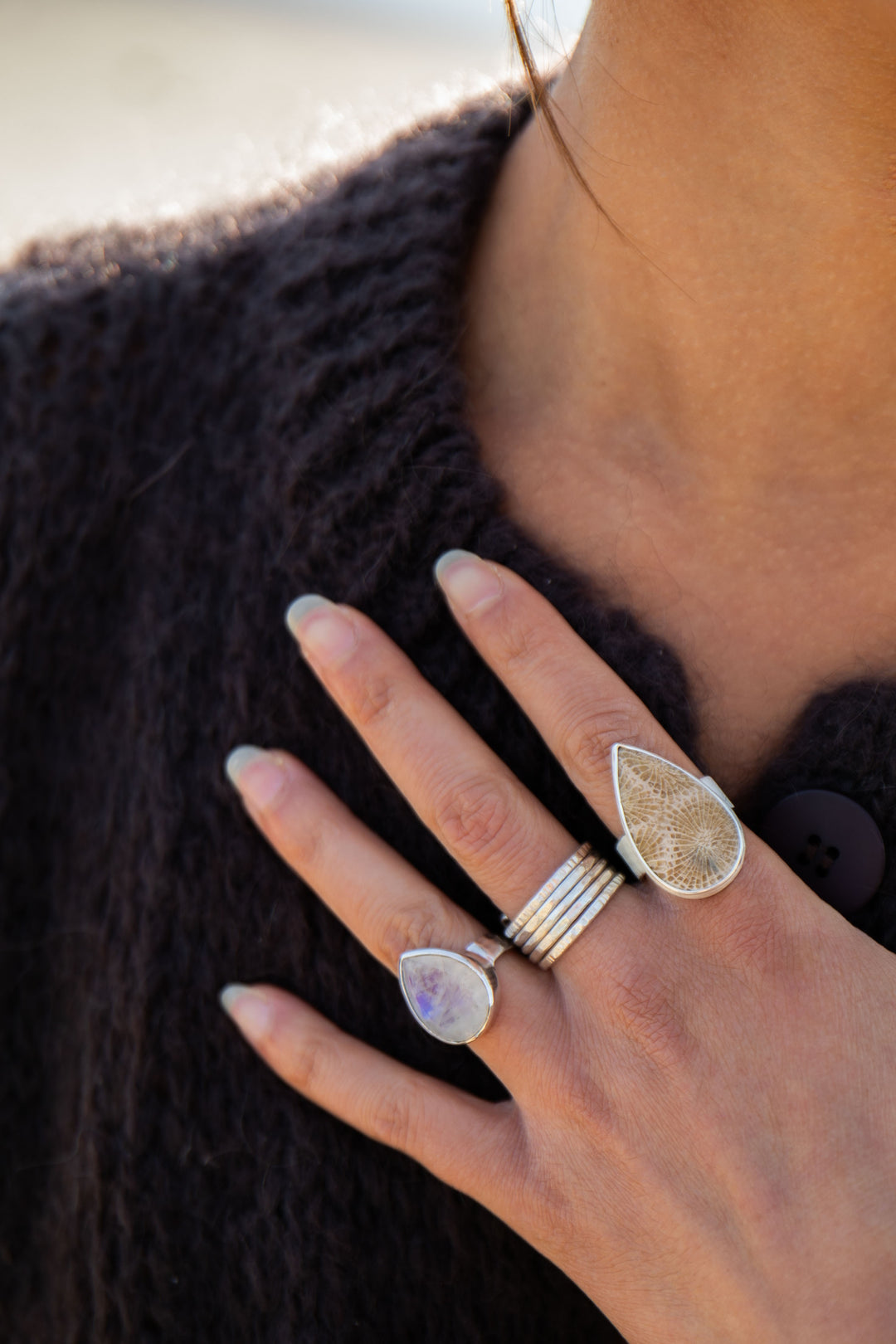 Fossil Coral Ring in Brushed Sterling Silver - Size 8 US