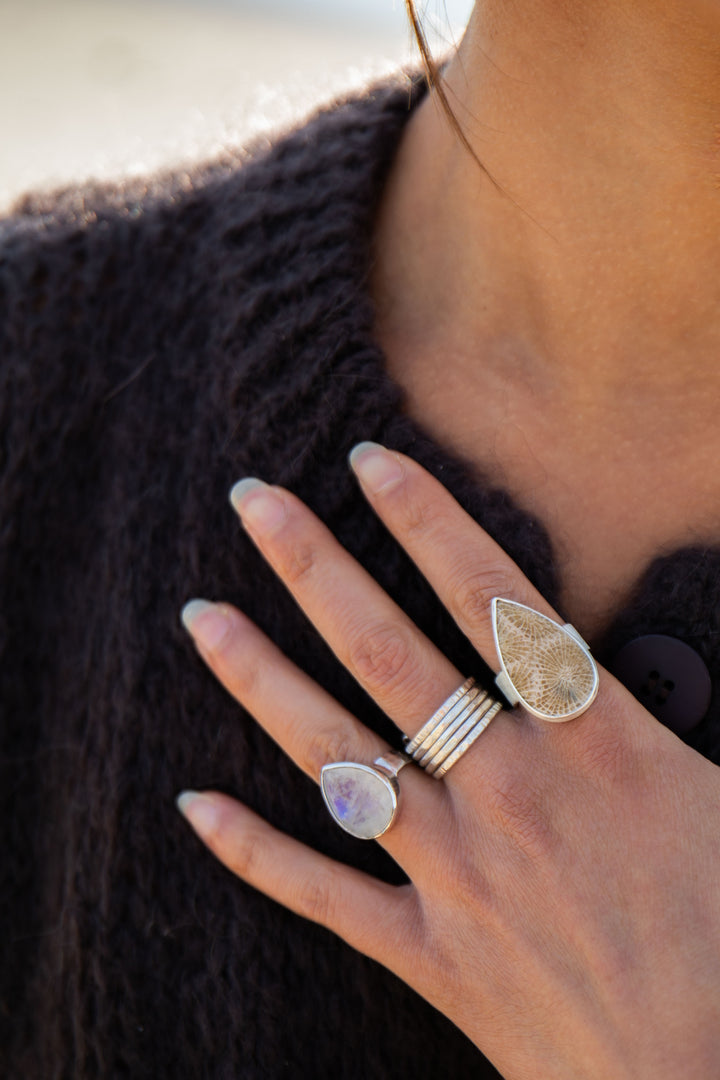 Fossil Coral Ring in Brushed Sterling Silver - Size 8 US
