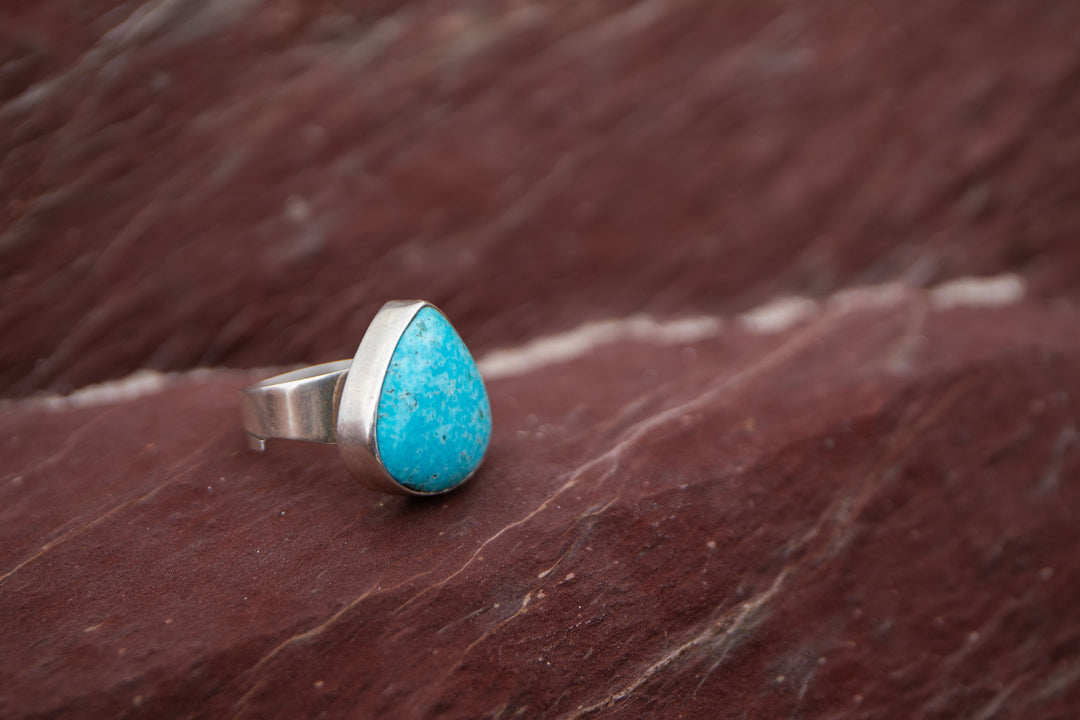 Arizona Turquoise Teardrop Ring in Sterling Silver - Adjustable