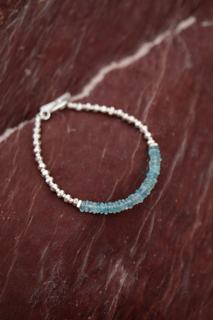 A Grade Stack Aquamarine Bracelet with Thai Hill Tribe Silver Beads